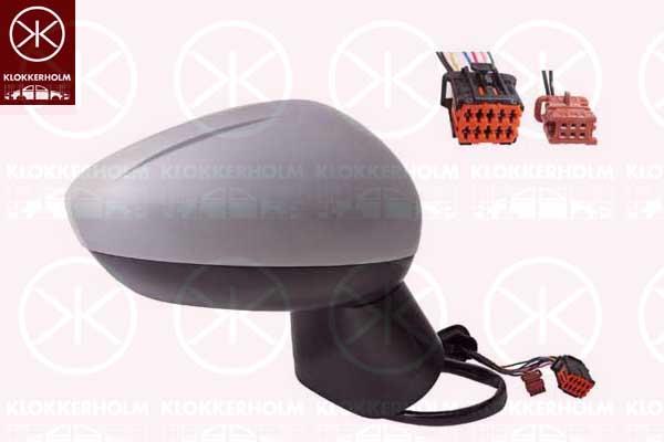 Exterior Mirror, Right, for vehicles with drive assistance system, Electronically foldable, Number of pins: 9, Number of pins: 2, with thermo sensor, Heatable, w/primer, Convex, 13466845 (OPEL), 39111499 (OPEL), 13485138 (OPEL)