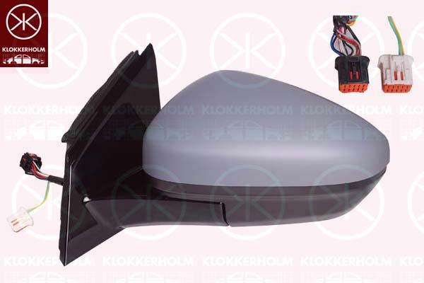 Exterior Mirror, Left, Electronically foldable, Number of pins: 7, Number of pins: 2, Heatable, w/primer, Convex, 1618048380 (OPEL), 95525548 (OPEL), YP00049280 (OPEL)