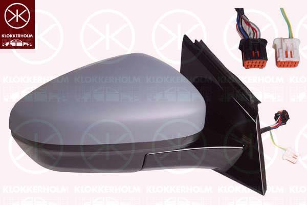 Exterior Mirror, Right, Electronically foldable, Number of pins: 9, Number of pins: 2, with thermo sensor, Heatable, w/primer, Convex, 1618048480 (OPEL), 95525547 (OPEL), YP00049080 (OPEL)