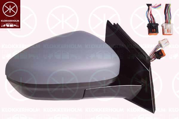 Exterior Mirror, Right, for vehicles with lane keeping assist, Electronically foldable, with memory, Number of pins: 9, Number of pins: 8, with thermo sensor, Heatable, w/primer, Convex, 1618048480 (OPEL), 95525545 (OPEL), YP00048980 (OPEL)