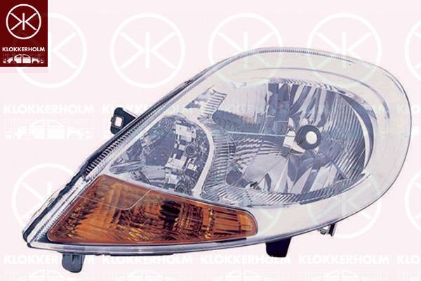 Headlight, Right, Illuminance [lx]: 17.5, H4, Indicator Colour: yellow, without motor for headlamp levelling, 2601000Q0E (NISSAN), -26010-00Q0E (NISSAN), 82 00 415 241 (RENAULT), 82 00 701 353 (RENAULT), 93859828 (OPEL)