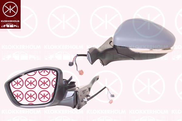 Veidrodis, Left, for electric mirror adjustment, with indicator, Number of pins: 7, w/primer, Heatable, Convex, 1607512580 (PEUGEOT), 1607512980 (PEUGEOT), 1607512180 (PEUGEOT), 1607511380 (PEUGEOT), 1611240280 (PEUGEOT)