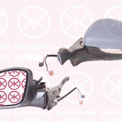 Veidrodis, Left, for electric mirror adjustment, with indicator, Number of pins: 7, w/primer, Heatable, Convex, 1607512580 (PEUGEOT), 1607512980 (PEUGEOT), 1607512180 (PEUGEOT), 1607511380 (PEUGEOT), 1611240280 (PEUGEOT)