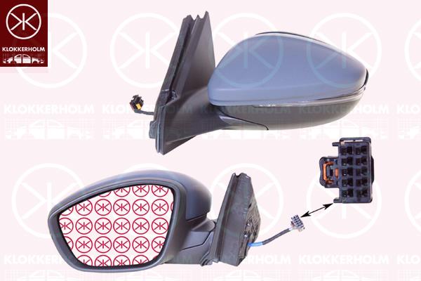 Veidrodis, Left, Electronically foldable, Number of pins: 10, with indicator (LED), with reading light, w/primer, Heatable, Convex, 98260232XT (PEUGEOT), 98260232XT (OPEL), 982620551T (PEUGEOT), 9837260680 (PEUGEOT), 983758881T (PEUGEOT), 983758881T (OPEL), 9839237980 (PEUGEOT)