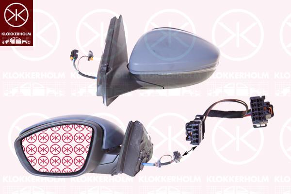 Veidrodis, Right, for vehicles with blind spot assistant, Electronically foldable, with thermo sensor, Number of pins: 10, Number of pins: 4, with indicator (LED), with reading light, w/primer, Heatable, Convex, 982620311T (PEUGEOT), 9837260480 (PEUGEOT), 98260176XT (PEUGEOT), 98260176XT (OPEL), 983758801T (PEUGEOT), 983758801T (OPEL)