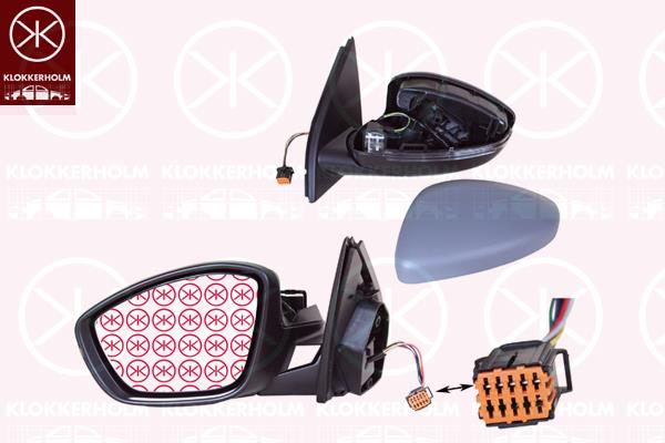 Veidrodis, Left, for electric mirror adjustment, with indicator, Number of pins: 6, Heatable, Convex, w/primer, 16 115 089 80 (PEUGEOT), 1610706880 (PEUGEOT), 1610707580 (PEUGEOT), 1610707980 (PEUGEOT), 1610708180 (PEUGEOT)