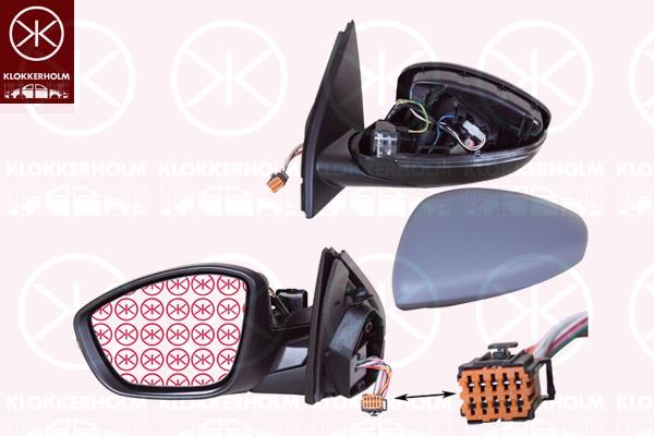 Veidrodis, Right, for electric mirror adjustment, Electronically foldable, Number of pins: 12, with indicator, with reading light, with thermo sensor, Heatable, Convex, w/primer, 1610707780 (PEUGEOT), 16 115 087 80 (PEUGEOT), 1610708080 (PEUGEOT), 1610707080 (PEUGEOT), 1610708280 (PEUGEOT)