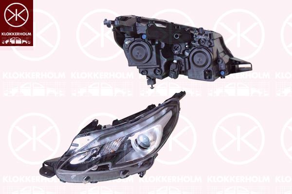 Headlight, Right, Illuminance [lx]: 17.5, H7/H7, with daytime running light (LED), PWY24W, with motor for headlamp levelling, Valeo, 9814739580 (PEUGEOT), 9825313680 (PEUGEOT)