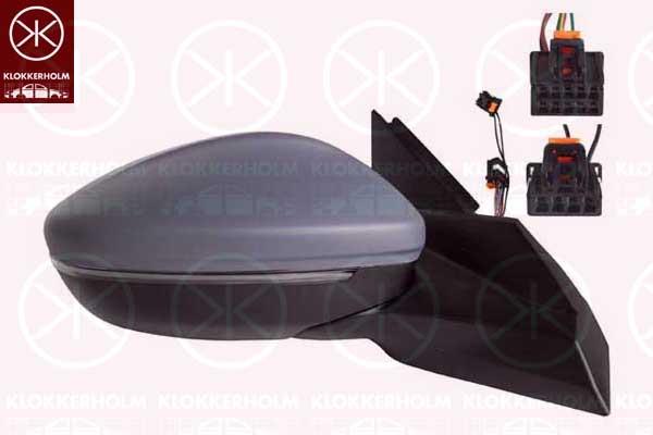 Veidrodėlis, Right, for electric mirror adjustment, with thermo sensor, Number of pins: 6, Number of pins: 2, with indicator (LED), w/primer, Heatable, Convex, 982620311T (PEUGEOT), 9837260480 (PEUGEOT), 9839237780 (PEUGEOT), 98271323 XT (PEUGEOT), 98271323 XT (OPEL), 98271323 XT (CITROEN)