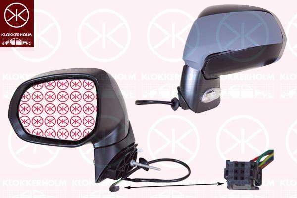 Exterior Mirror, Left, for electric mirror adjustment, Number of pins: 6, with indicator, Heatable, Convex, w/primer, 8153 ZT (PEUGEOT)