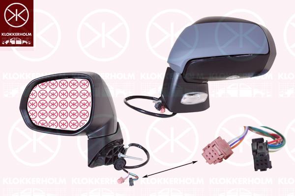 Exterior Mirror, Left, for electric mirror adjustment, Electronically foldable, Number of pins: 9, with indicator, with reading light, Heatable, Convex, w/primer, 8153 ZV (PEUGEOT)