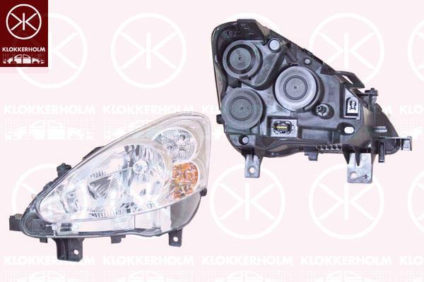 Headlight, H4, with motor for headlamp levelling, Valeo, Right, Illuminance [lx]: 17.5, 9677202380 (PEUGEOT)