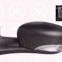 Exterior Mirror, Left, for electric mirror adjustment, with indicator, WY5W, Number of pins: 7, black, Heatable, Aspherical, 26 16 594 50R (RENAULT), 96 30 209 36R (RENAULT), 96 36 699 96R (RENAULT), 96 37 356 17R (RENAULT)