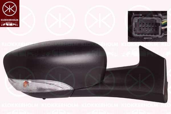 Exterior Mirror, Right, for electric mirror adjustment, with indicator, WY5W, with thermo sensor, Number of pins: 9, black, Heatable, Convex, 261604623R (RENAULT), 963019461R (RENAULT), 963654973R (RENAULT), 963749835R (RENAULT)