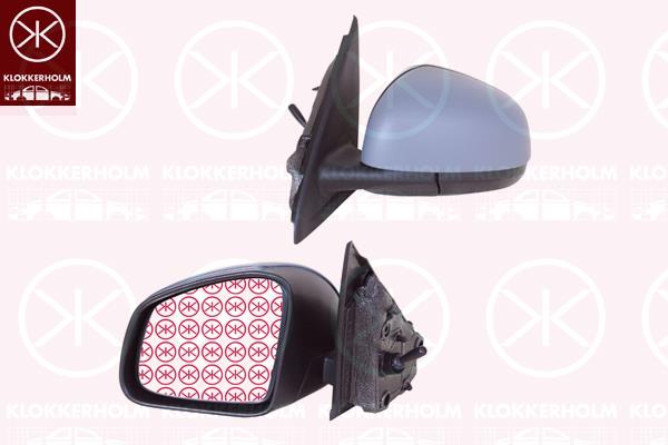 Exterior Mirror, Right, Control: cable pull, Number of pins: 2, with thermo sensor, Convex, w/primer, 96 30 119 88R (RENAULT)