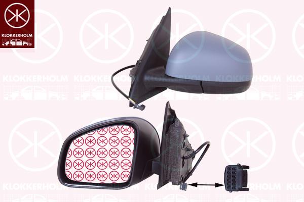 Exterior Mirror, Left, for electric mirror adjustment, Number of pins: 5, Heatable, Aspherical, w/primer, 96 30 229 16R (RENAULT)