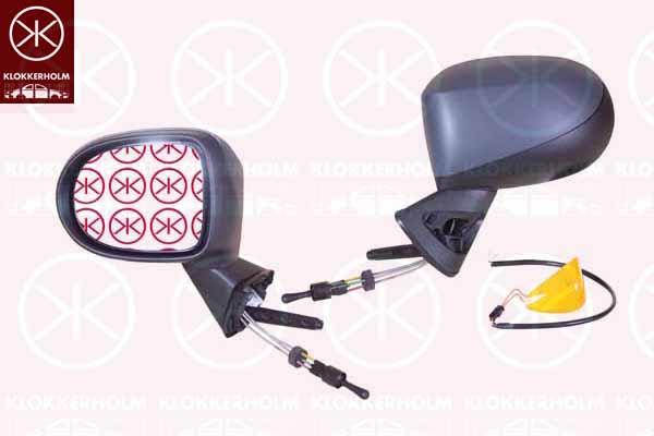 Exterior Mirror, Left, Control: cable pull, with indicator, Heatable, w/primer, Number of pins: 2, 77 01 069 542 (RENAULT)