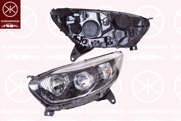 Headlight, Right, Illuminance [lx]: 12.5, H1/H1, with motor for headlamp levelling, AL, 26 01 027 34R (RENAULT), 26 01 031 66R (RENAULT), 26 01 037 14R (RENAULT)