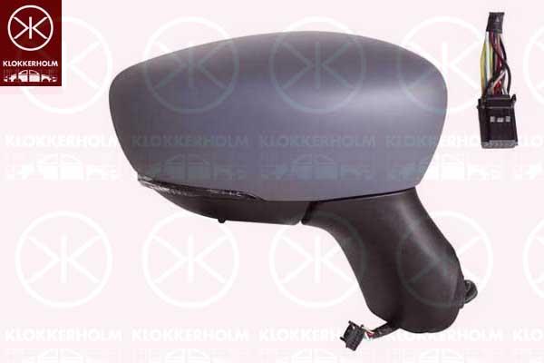 Exterior Mirror, Right, for electric mirror adjustment, with indicator (LED), with thermo sensor, Number of pins: 9, w/primer, Heatable, Convex, 963654973R (RENAULT), 261603998R (RENAULT), 963010936R (RENAULT), 963747201R (RENAULT)