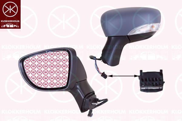 Exterior Mirror, Left, for electric mirror adjustment, with indicator, Number of pins: 7, w/primer, Heatable, Aspherical, 26 16 594 50R (RENAULT), 96 36 699 96R (RENAULT), 96 30 242 21R (RENAULT), 96 37 326 31R (RENAULT)