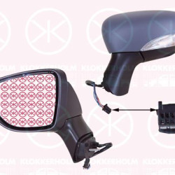 Exterior Mirror, Left, for electric mirror adjustment, with indicator, Number of pins: 7, w/primer, Heatable, Aspherical, 26 16 594 50R (RENAULT), 96 36 699 96R (RENAULT), 96 30 242 21R (RENAULT), 96 37 326 31R (RENAULT)