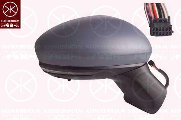 Exterior Mirror, Right, for vehicles with lane keeping assist, Electronically foldable, with indicator (LED), Number of pins: 12, with thermo sensor, w/primer, Heatable, Aspherical, 963055518R (RENAULT), 963019773R (RENAULT), 963747851R (RENAULT), 963668349R (RENAULT)