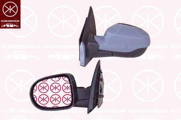 Exterior Mirror, Left, for electric mirror adjustment, Number of pins: 5, w/primer, Heatable, Aspherical, 77 01 071 875 (RENAULT), 77 01 069 553 (RENAULT), 77 01 071 871 (RENAULT)