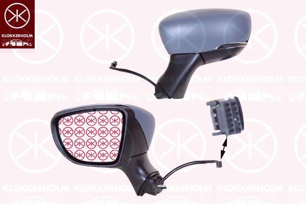 Exterior Mirror, Left, Electronically foldable, with indicator (LED), Number of pins: 9, w/primer, Heatable, Aspherical, 261657934R (RENAULT), 963669996R (RENAULT), 963739179R (RENAULT), 963028832R (RENAULT)