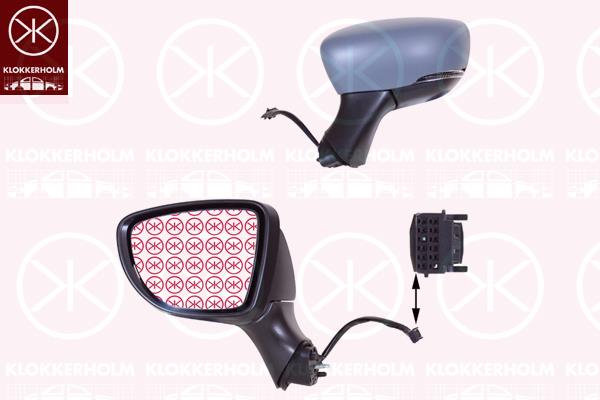 Exterior Mirror, for vehicles with lane keeping assist, Left, Electronically foldable, with indicator (LED), Number of pins: 10, w/primer, Heatable, Aspherical, 261657934R (RENAULT), 963739179R (RENAULT), 963665070R (RENAULT), 963027417R (RENAULT)