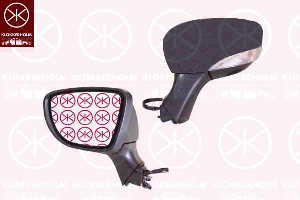 Exterior Mirror, Left, for electric mirror adjustment, with indicator, Number of pins: 7, black, Heatable, Aspherical, 26 16 594 50R (RENAULT), 96 36 699 96R (RENAULT), 96 30 220 31R (RENAULT), 96 37 376 11R (RENAULT)