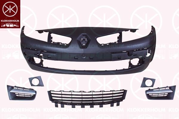 Bumper, Front, Full Body Section, w/primer, with hole(s) for fog lights, silver, 62 02 235 79R (RENAULT), 77 01 478 857 (RENAULT)