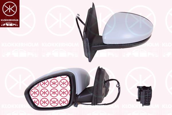 Exterior Mirror, Left, for electric mirror adjustment, Number of pins: 7, w/primer, with thermo sensor, Heatable, Aspherical, 96 30 285 59R (RENAULT), 96 36 645 23R (RENAULT), 96 37 374 70R (RENAULT)