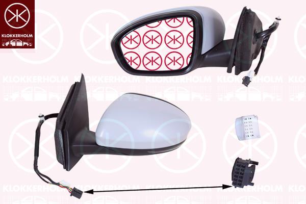 Exterior Mirror, Right, for electric mirror adjustment, Number of pins: 15, Electronically foldable, for vehicles with drive assistance system, w/primer, with thermo sensor, with reading light, Heatable, Convex, 96 30 121 96R (RENAULT), 96 37 426 92R (RENAULT), 96 36 53 951R (RENAULT)