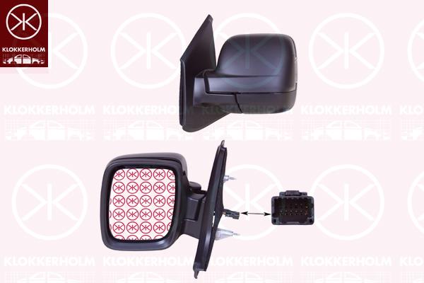 Exterior Mirror, Left, for electric mirror adjustment, with indicator, Number of pins: 8, Grained, Heatable, Convex, 261659947R (RENAULT), 963024456R (RENAULT), 963660372R (RENAULT), 963738533R (RENAULT)