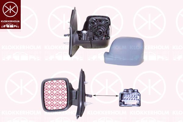 Exterior Mirror, Left, for electric mirror adjustment, with indicator, Number of pins: 8, w/primer, Heatable, Convex, 261659947R (RENAULT), 963024456R (RENAULT), 963660372R (RENAULT), 963749038R (RENAULT)