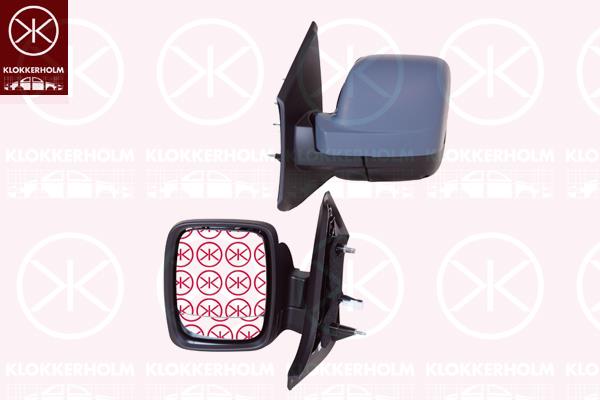 Exterior Mirror, Left, for electric mirror adjustment, w/primer, Number of pins: 5, Heatable, Convex, 44 22 987 (OPEL), 95517318 (OPEL), 95517329 (OPEL), 963025418R (RENAULT), 963027319R (RENAULT), 963027750R (RENAULT), 963666705R (RENAULT), 93451849 (RENAULT)