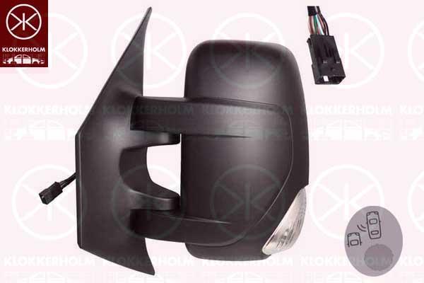 Exterior Mirror, Left, for vehicles with lane keeping assist, Short mirror arm, Number of pins: 9, with indicator, WY5W, Heatable, Convex, 95528607 (OPEL), 95528611 (OPEL), 261650223R (RENAULT), 963020619R (RENAULT), 93167593 (OPEL), 963665456R (RENAULT)