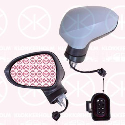 Exterior Mirror, Left, for electric mirror adjustment, Number of pins: 5, Heatable, w/primer, Aspherical, 1P1857507F (SEAT), 1P1857507F9B9 (SEAT), 1P1857507K9B9 (SEAT), 6J0857521H (SEAT), 6J0857537DGRU (SEAT)