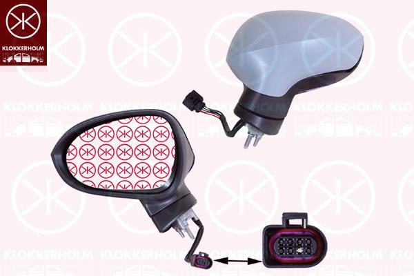 Exterior Mirror, Right, for electric mirror adjustment, Electronically foldable, Number of pins: 7, Heatable, w/primer, Aspherical, 1P1857508H (SEAT), 1P1857508H9B9 (SEAT), 1P1857508M9B9 (SEAT), 6J0857522H (SEAT), 6J0857538DGRU (SEAT)