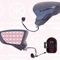 Exterior Mirror, Left, for electric mirror adjustment, Number of pins: 6, Heatable, Convex, w/primer, 5F0857521A (SEAT), 5F0857537BGRU (SEAT), 5F0949101A (SEAT), 5F0949101B (SEAT), 5F1857507D 9B9 (SEAT), 5F1857507N 9B9 (SEAT)