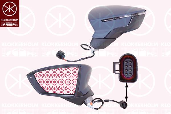 Exterior Mirror, Left, for electric mirror adjustment, Electronically foldable, Number of pins: 8, Heatable, Convex, w/primer, 5F0857521A (SEAT), 5F0857537BGRU (SEAT), 5F0949101A (SEAT), 5F0949101B (SEAT), 5F1857507E 9B9 (SEAT), 5F1857507P 9B9 (SEAT)