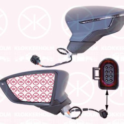 Exterior Mirror, Left, for electric mirror adjustment, Electronically foldable, Number of pins: 8, Heatable, Convex, w/primer, 5F0857521A (SEAT), 5F0857537BGRU (SEAT), 5F0949101A (SEAT), 5F0949101B (SEAT), 5F1857507E 9B9 (SEAT), 5F1857507P 9B9 (SEAT)