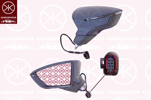 Exterior Mirror, Left, Electronically foldable, with indicator, Heatable, Convex, w/primer, 5F0857521A (SEAT), 5F0857537BGRU (SEAT), 5F0949101A (SEAT), 5F0949101B (SEAT), 6F1857507AC9B9 (SEAT), 6F1857507G9B9 (SEAT), 6F1857507J9B9 (SEAT)