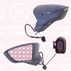 Exterior Mirror, Left, Electronically foldable, with indicator, Heatable, Convex, w/primer, 5F0857521A (SEAT), 5F0857537BGRU (SEAT), 5F0949101A (SEAT), 5F0949101B (SEAT), 6F1857507AC9B9 (SEAT), 6F1857507G9B9 (SEAT), 6F1857507J9B9 (SEAT)