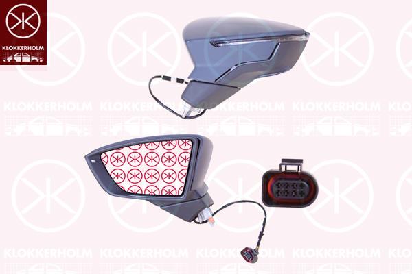 Exterior Mirror, Left, for electric mirror adjustment, with indicator, Heatable, Convex, w/primer, 5F0857521A (SEAT), 5F0857537BGRU (SEAT), 5F0949101A (SEAT), 5F0949101B (SEAT), 6F1857507F9B9 (SEAT), 6F1857507H (SEAT), 6F1857507H9B9 (SEAT)