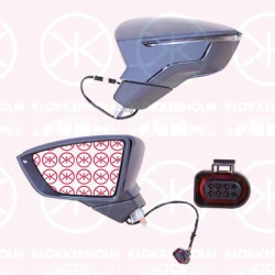 Exterior Mirror, Left, for electric mirror adjustment, with indicator, Heatable, Convex, w/primer, 5F0857521A (SEAT), 5F0857537BGRU (SEAT), 5F0949101A (SEAT), 5F0949101B (SEAT), 6F1857507F9B9 (SEAT), 6F1857507H (SEAT), 6F1857507H9B9 (SEAT)