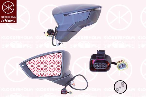 Exterior Mirror, Left, Heatable blind spot mirror, Electronically foldable, with indicator, Heatable, Convex, w/primer, 5F0857537BGRU (SEAT), 5F0949101A (SEAT), 5F0949101B (SEAT), 6F1857507F9B9 (SEAT), 6F1857507H (SEAT), 6F0857521 (SEAT), 6F1857507H9B9 (SEAT)