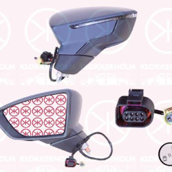 Exterior Mirror, Left, Heatable blind spot mirror, Electronically foldable, with indicator, Heatable, Convex, w/primer, 5F0857537BGRU (SEAT), 5F0949101A (SEAT), 5F0949101B (SEAT), 6F1857507F9B9 (SEAT), 6F1857507H (SEAT), 6F0857521 (SEAT), 6F1857507H9B9 (SEAT)