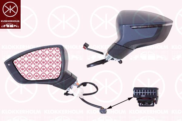 Exterior Mirror, Left, Electronically foldable, Number of pins: 9, with indicator, Heatable, Convex, w/primer, 575857521A (SEAT), 575857537DGRU (SEAT), 576857501R (SEAT), 576857507AC (SEAT), 576857507AC 9B9 (SEAT)