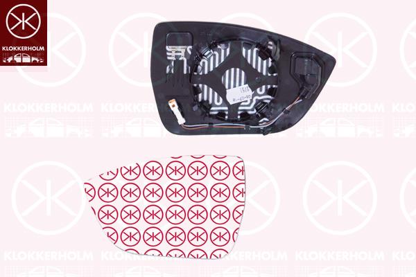 Mirror Glass, exterior mirror, for vehicles with lane keeping assist, Left, Heatable, Convex, 575857521C (VW), 575857521C (SEAT)